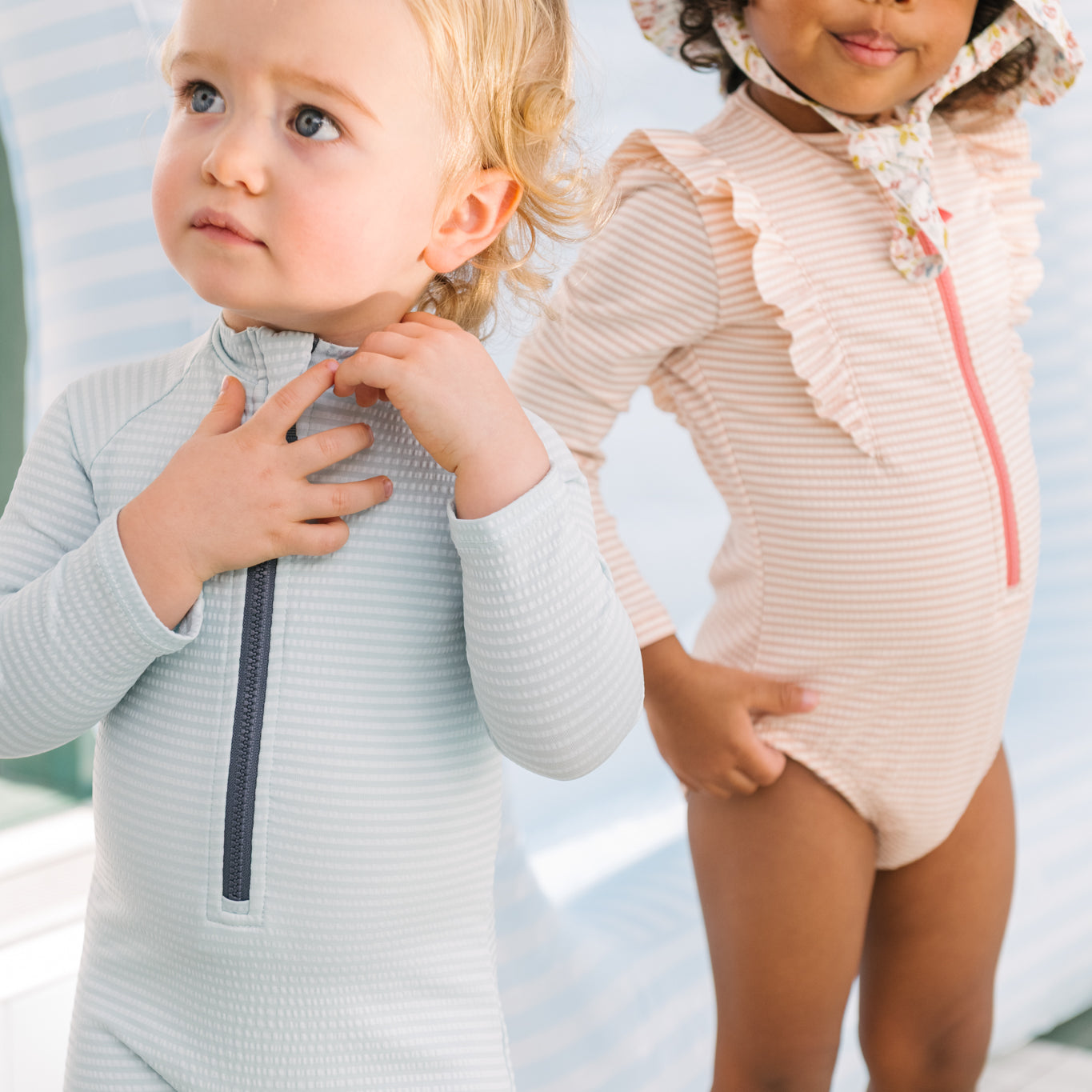 Swim Long Sleeve One-Piece - Seersucker Lake