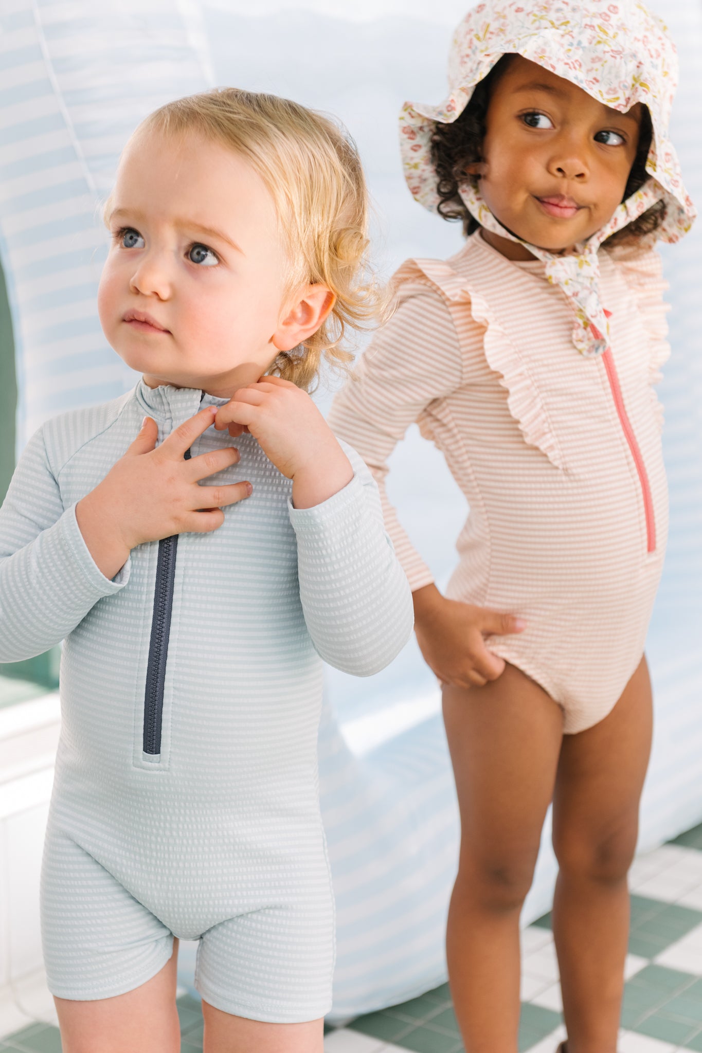 Swim Long Sleeve One-Piece - Seersucker Lake