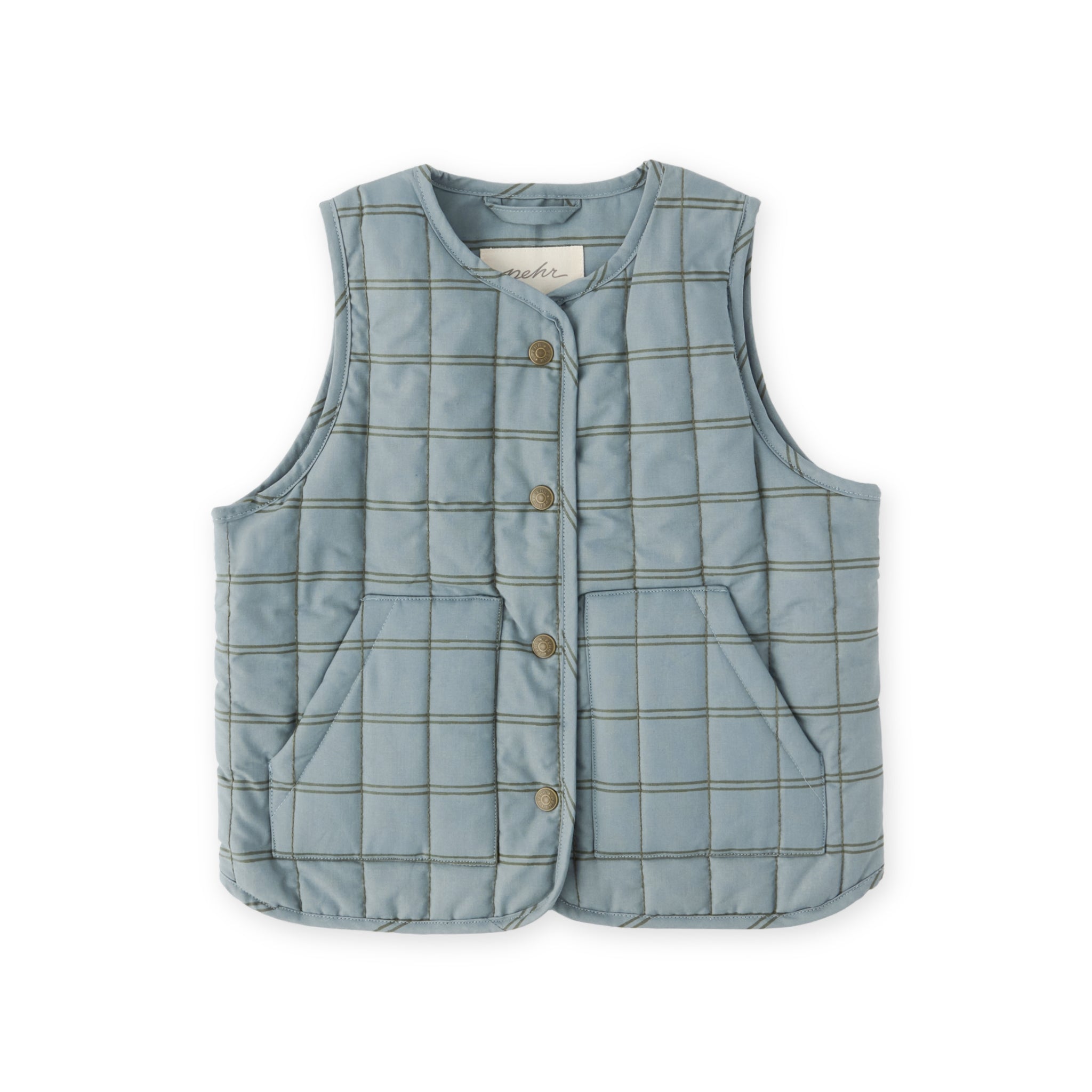 Coated Quilted Vest - Windowpane- Front