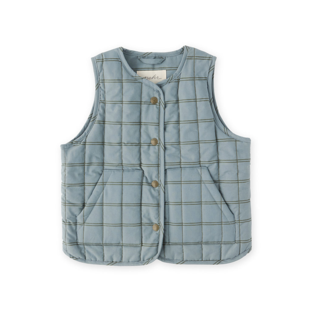 Coated Quilted Vest - Windowpane- Front