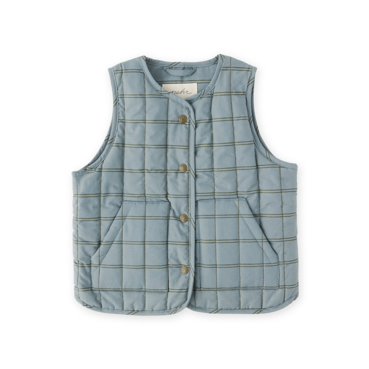 Coated Quilted Vest - Windowpane- Front