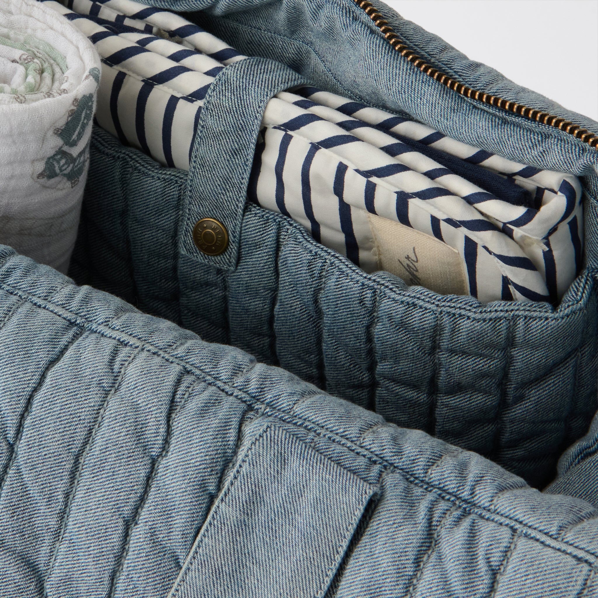 Soft Indigo Twill Convertible Diaper Bag- Inside