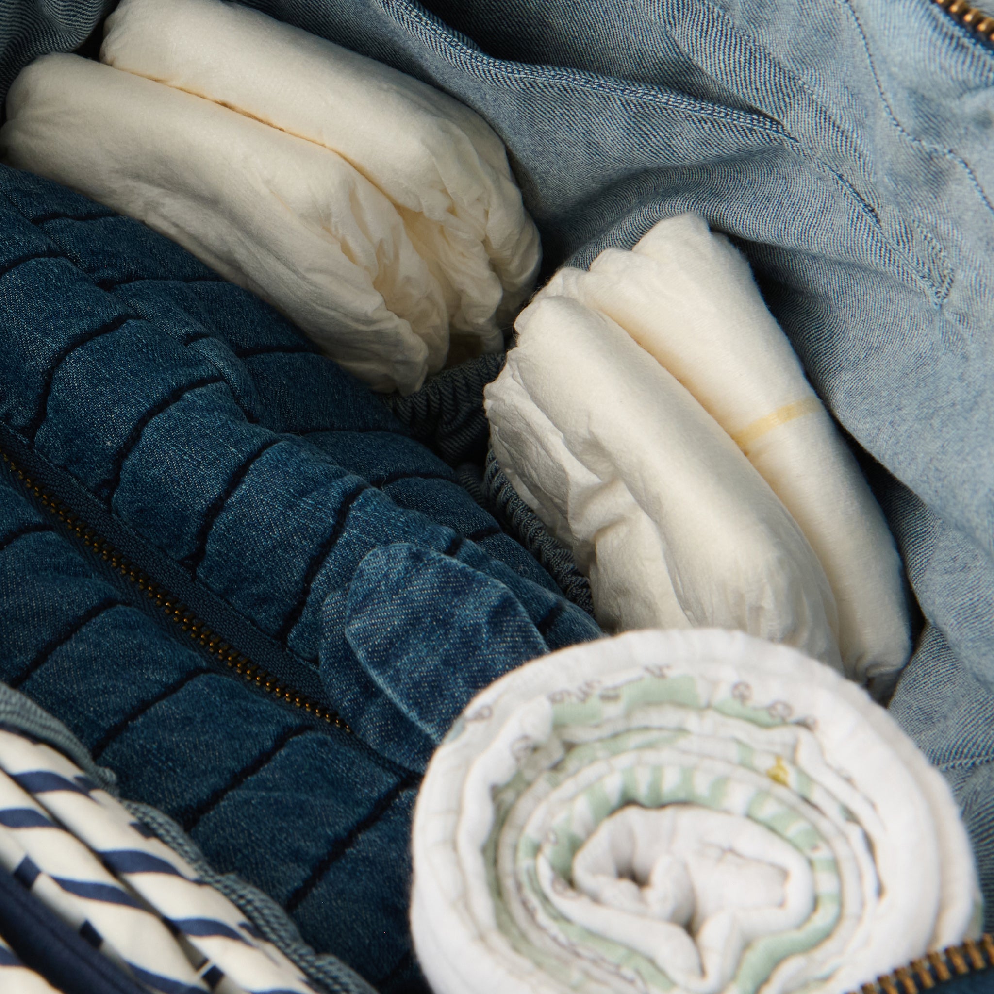 Soft Indigo Twill Convertible Diaper Bag- Inside View