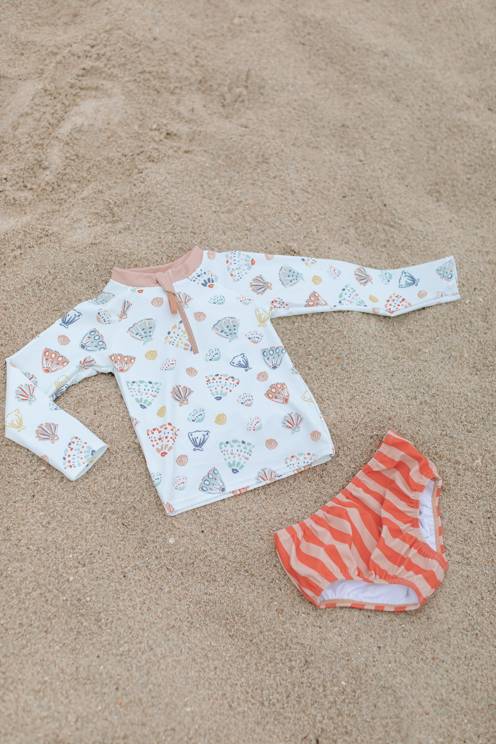 Pehr-Toddler Swim Rash Guard & Bottom-Seashells-6