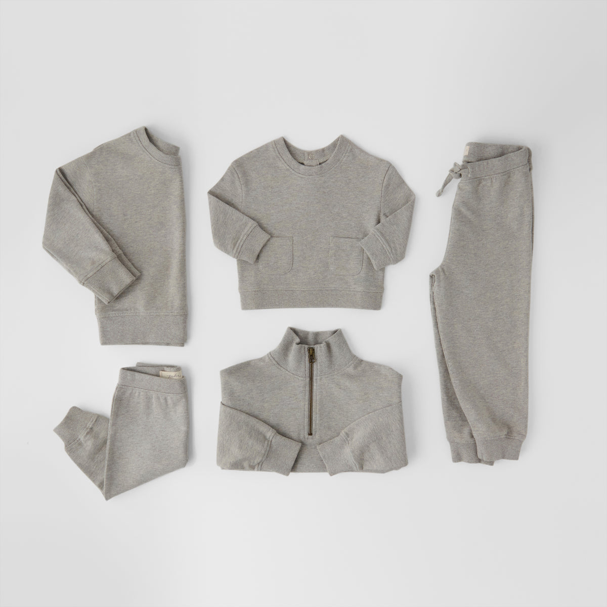 French Terry 1/4 Zip Sweatshirt - Heather Grey- Group Flatlay