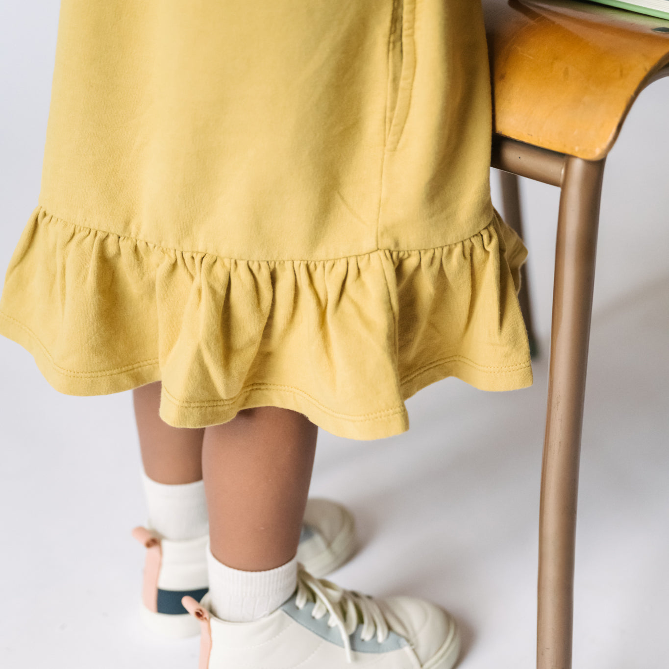 Pehr-Kids French Terry Ruffle Hem Dress-Dijon-2