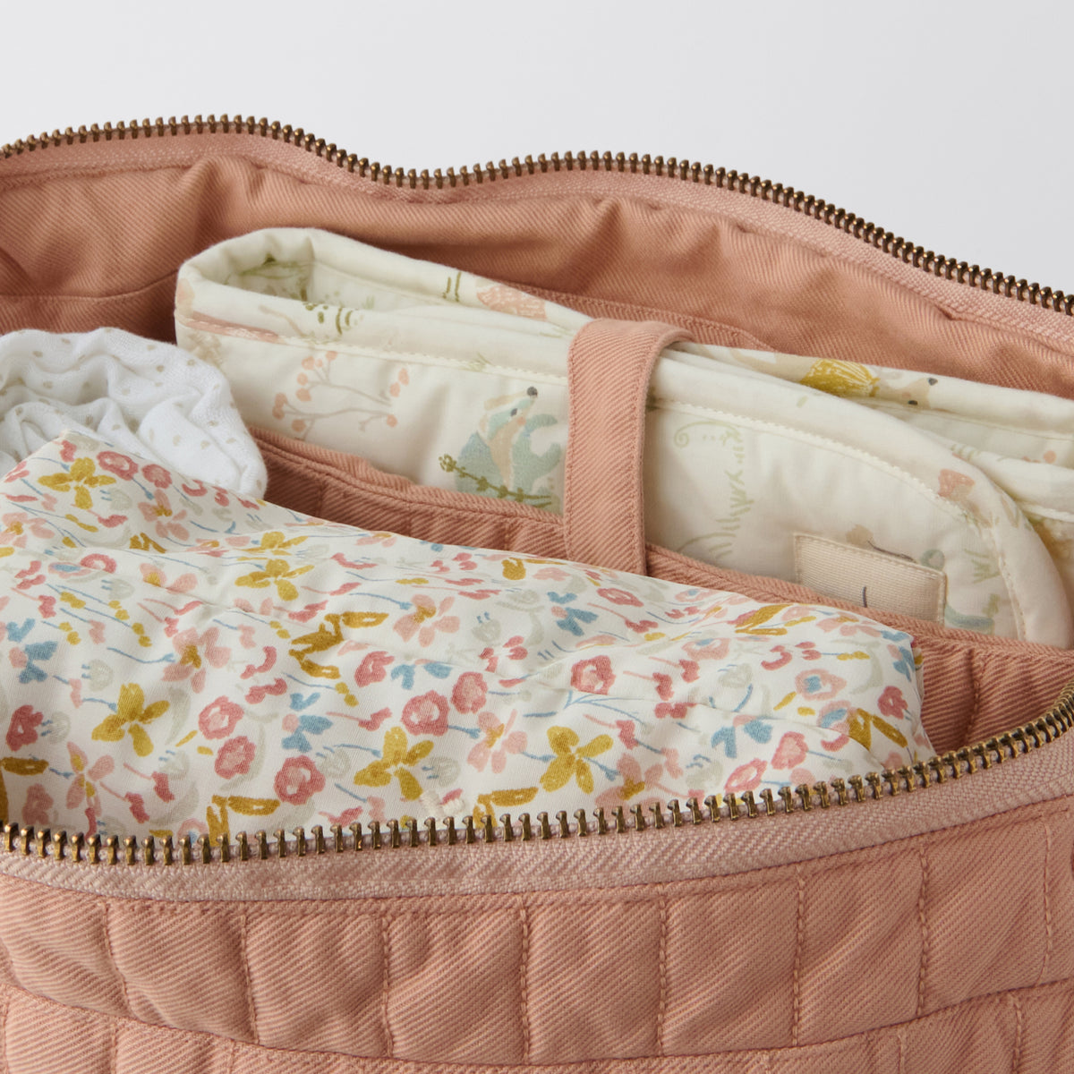 Twill Convertible Diaper Bag- Peony- Inside Shot