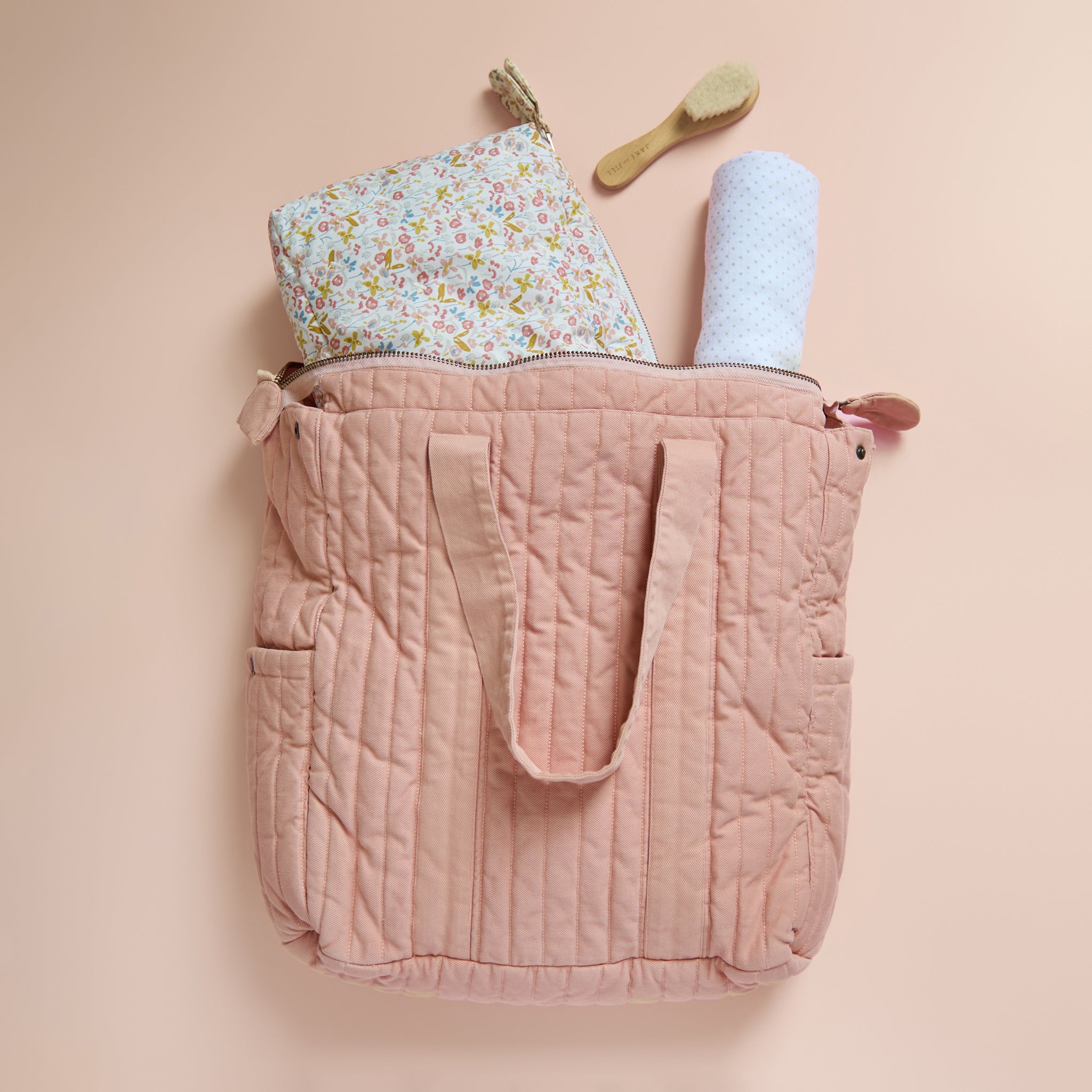 Twill Convertible Diaper Bag- Peony- Front Shot
