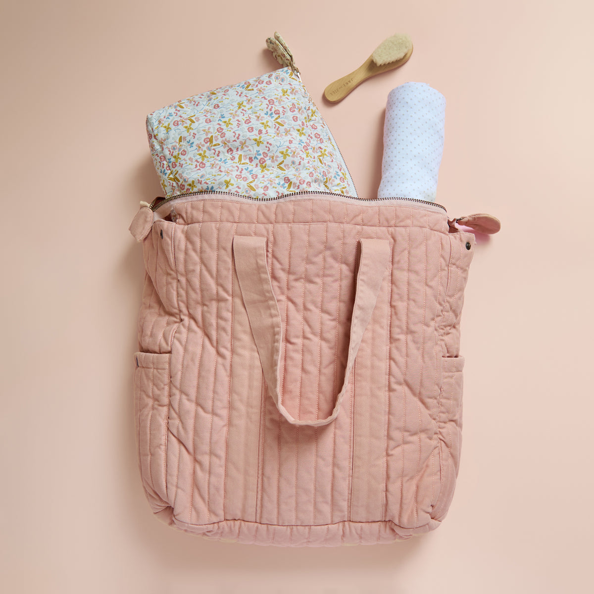 Twill Convertible Diaper Bag- Peony- Front Shot