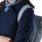 Soft Indigo Twill Convertible Diaper Bag On Model - Backpack View
