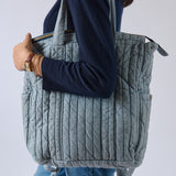 Soft Indigo Twill Convertible Diaper Bag On Model - Side View