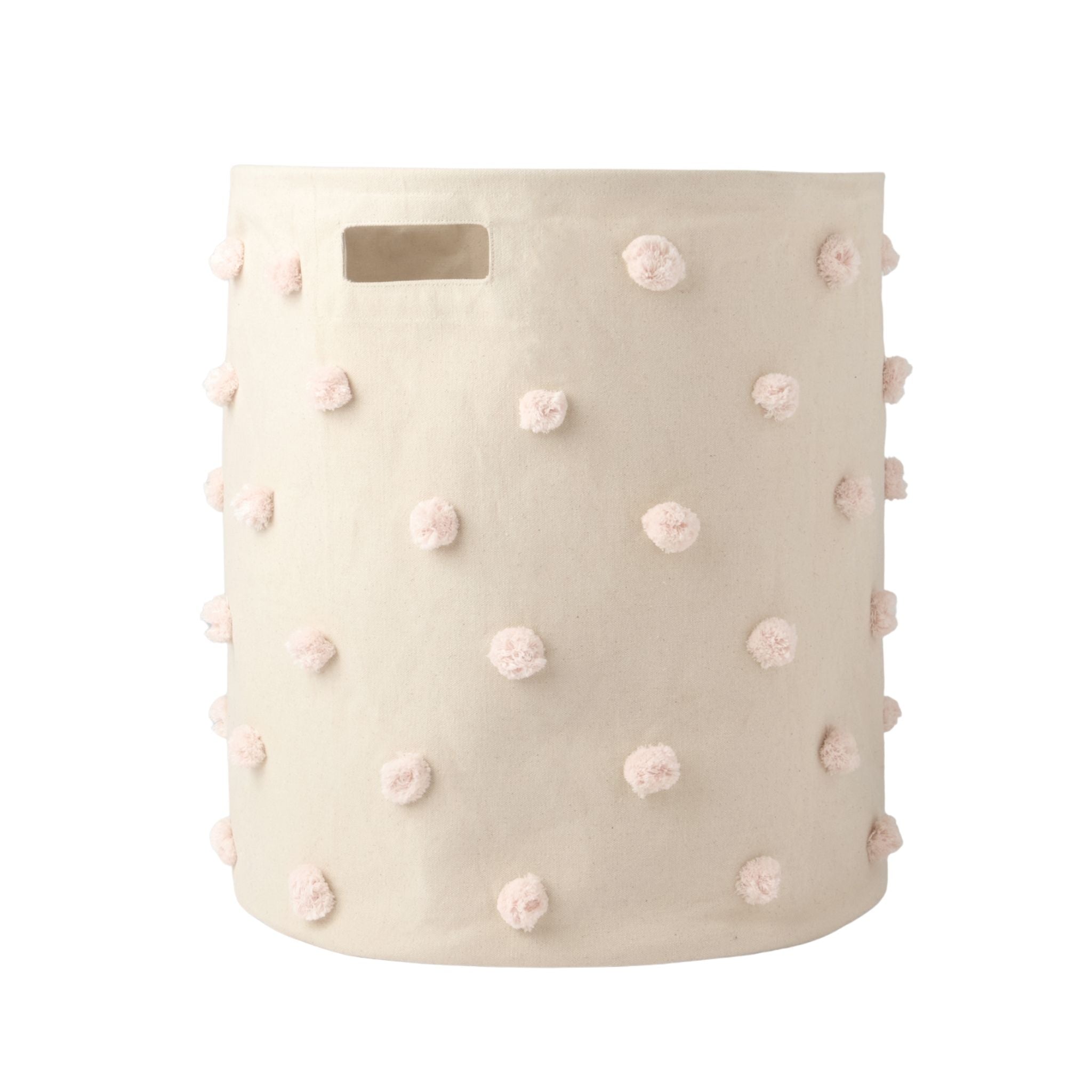 pom hamper blush in pinks pattern w/ring