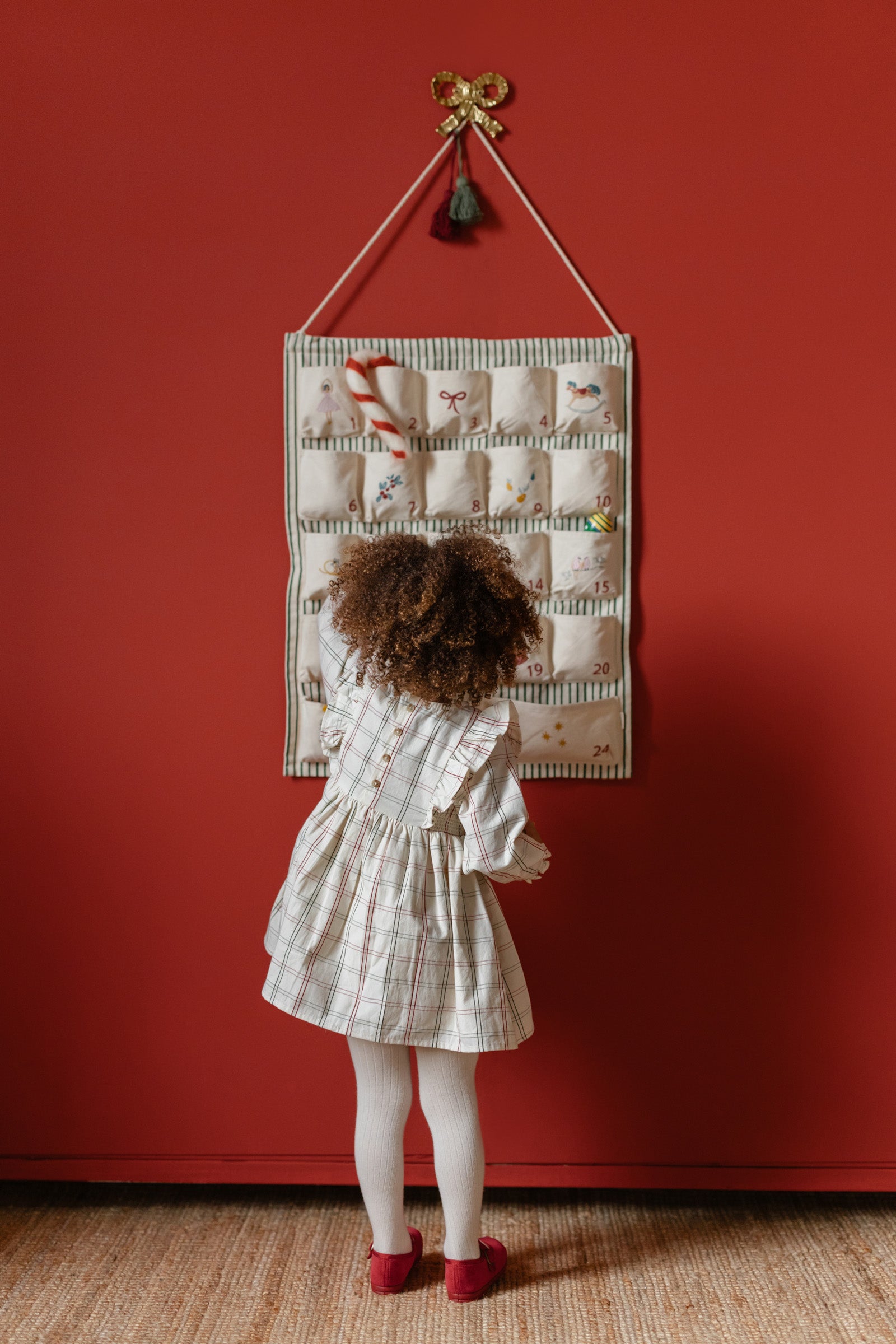 Advent Calendar - Countdown to Christmas- Hanging- Holiday- Decor- Toddler in Dress