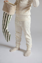 Holiday Stocking - Juniper- Toddler Holding Green Striped Stocking