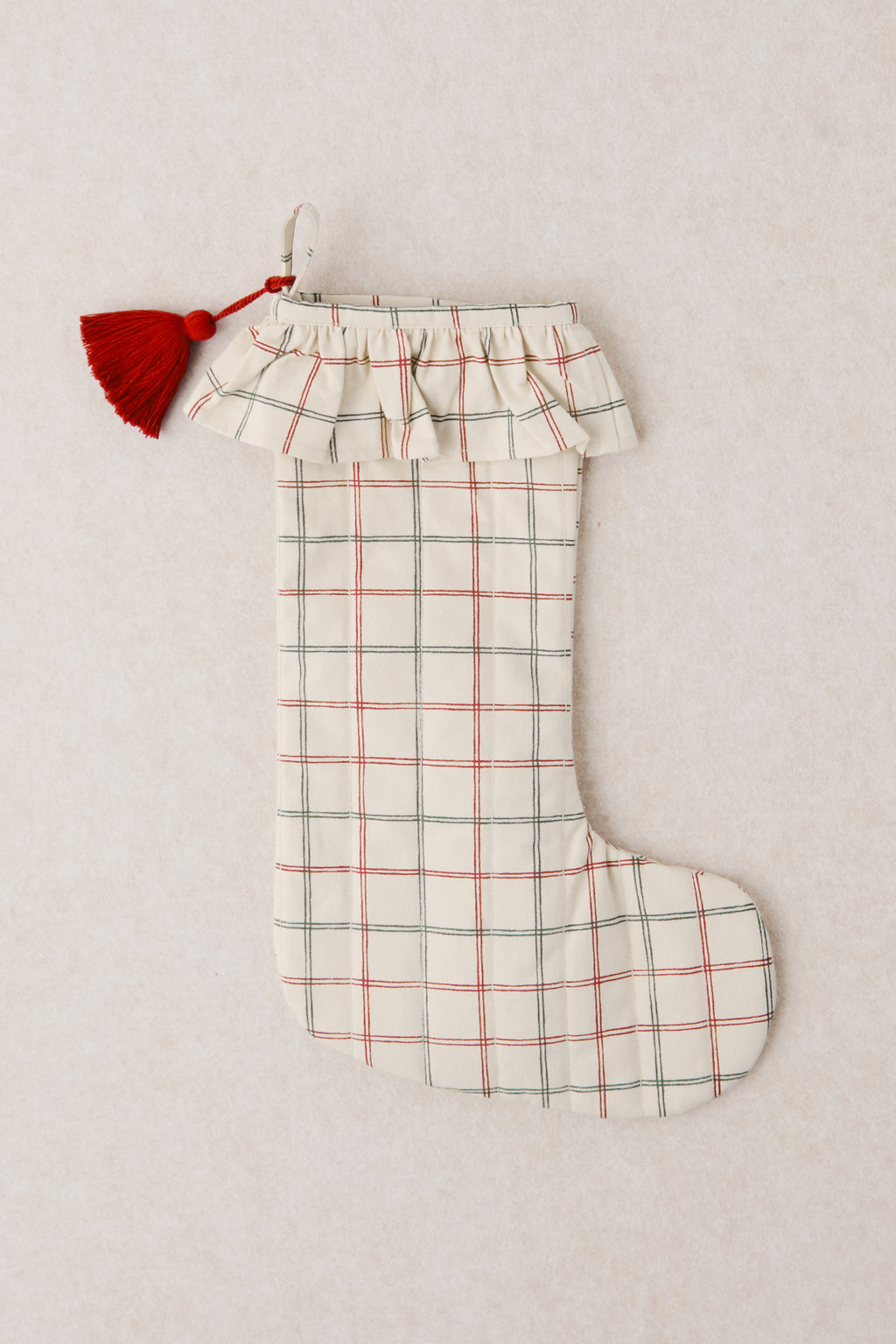 Holiday Stocking Ruffle - Noel- Green and Red Check- Red Tassel