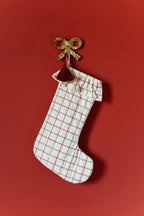 Holiday Stocking Ruffle - Noel- Hanging- Red Background- Decor- Tassle