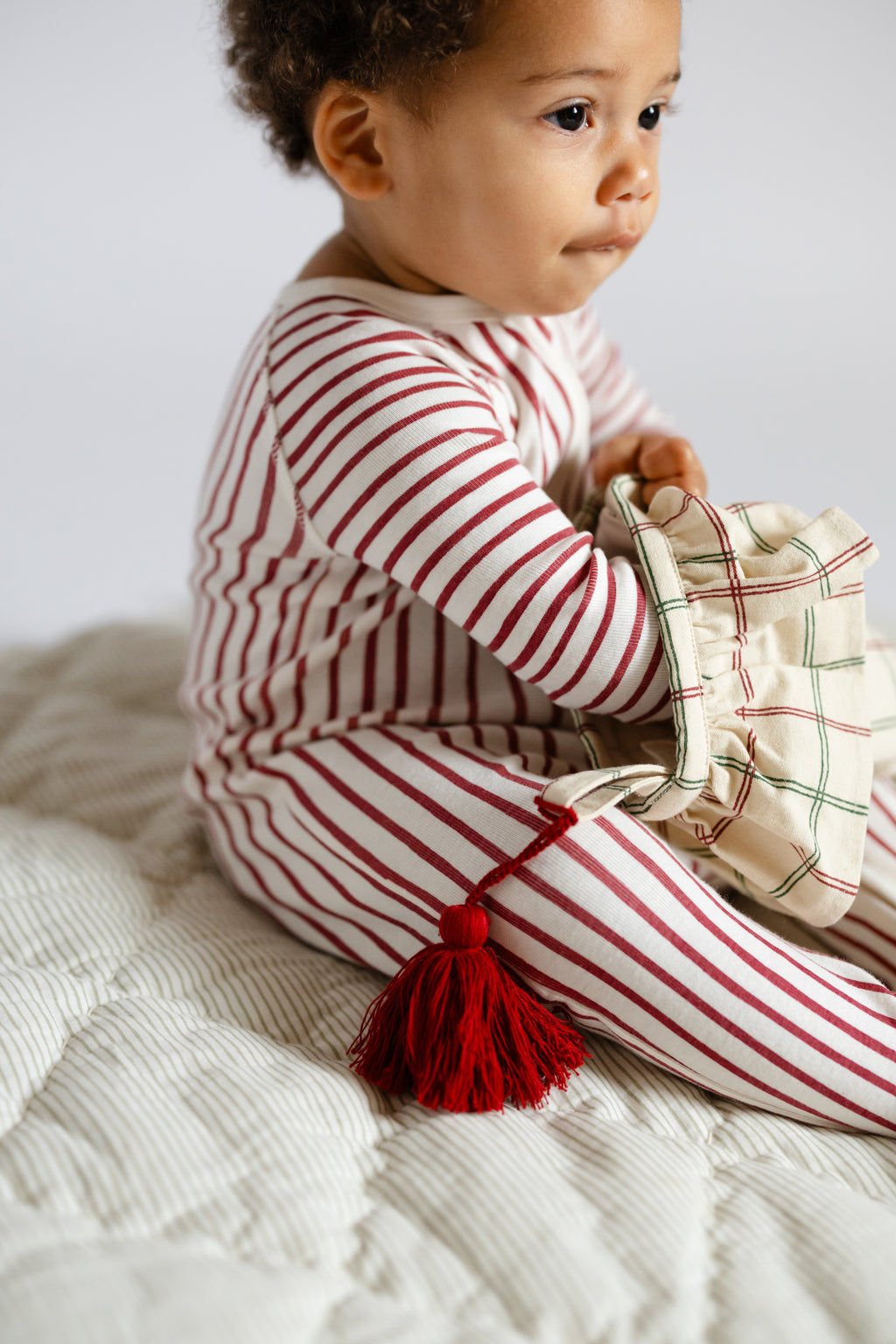 Holiday Stocking Ruffle - Noel- Baby Holding- Red and Green Windowpane