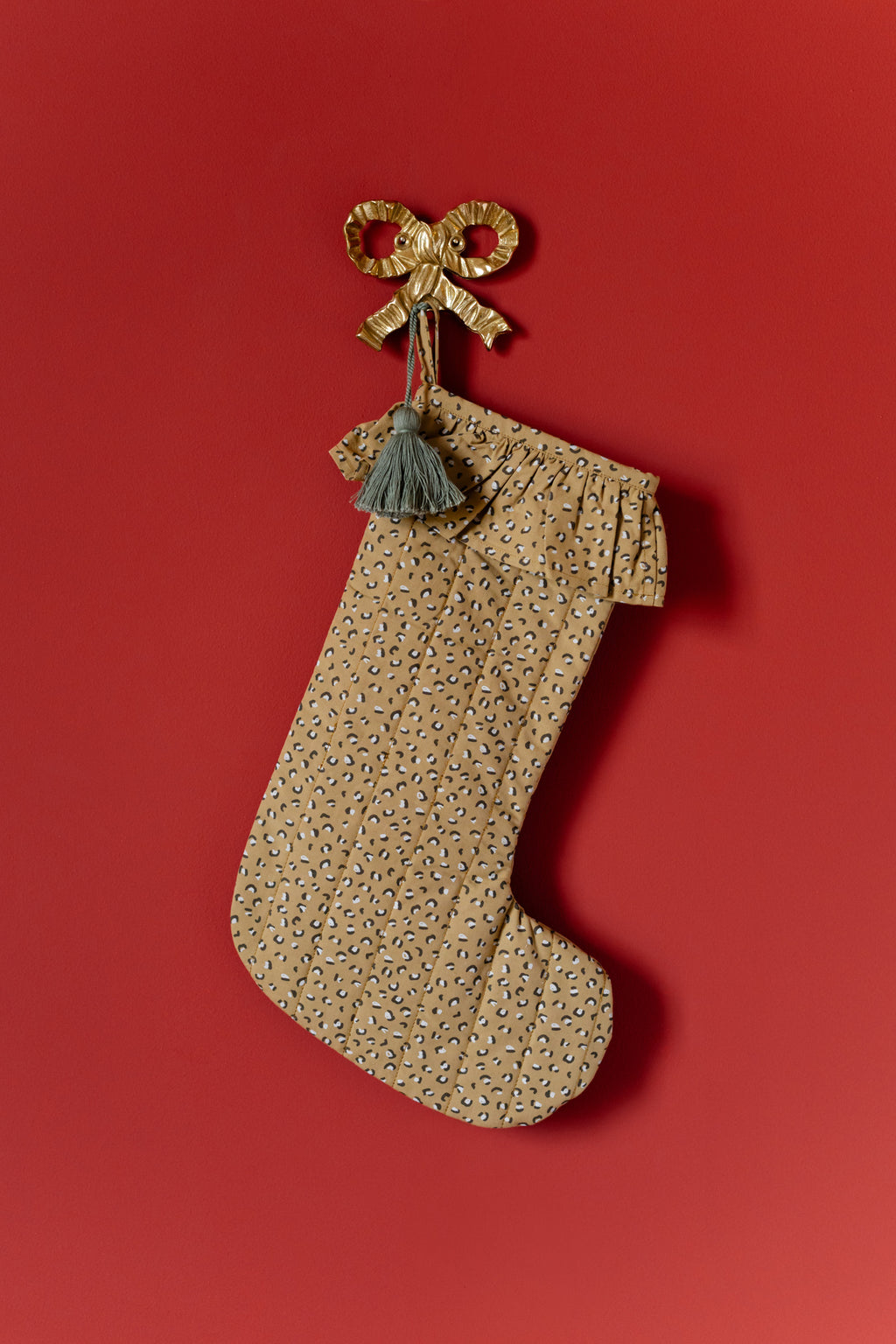 Holiday Stocking Ruffle - Spotted- Red Background