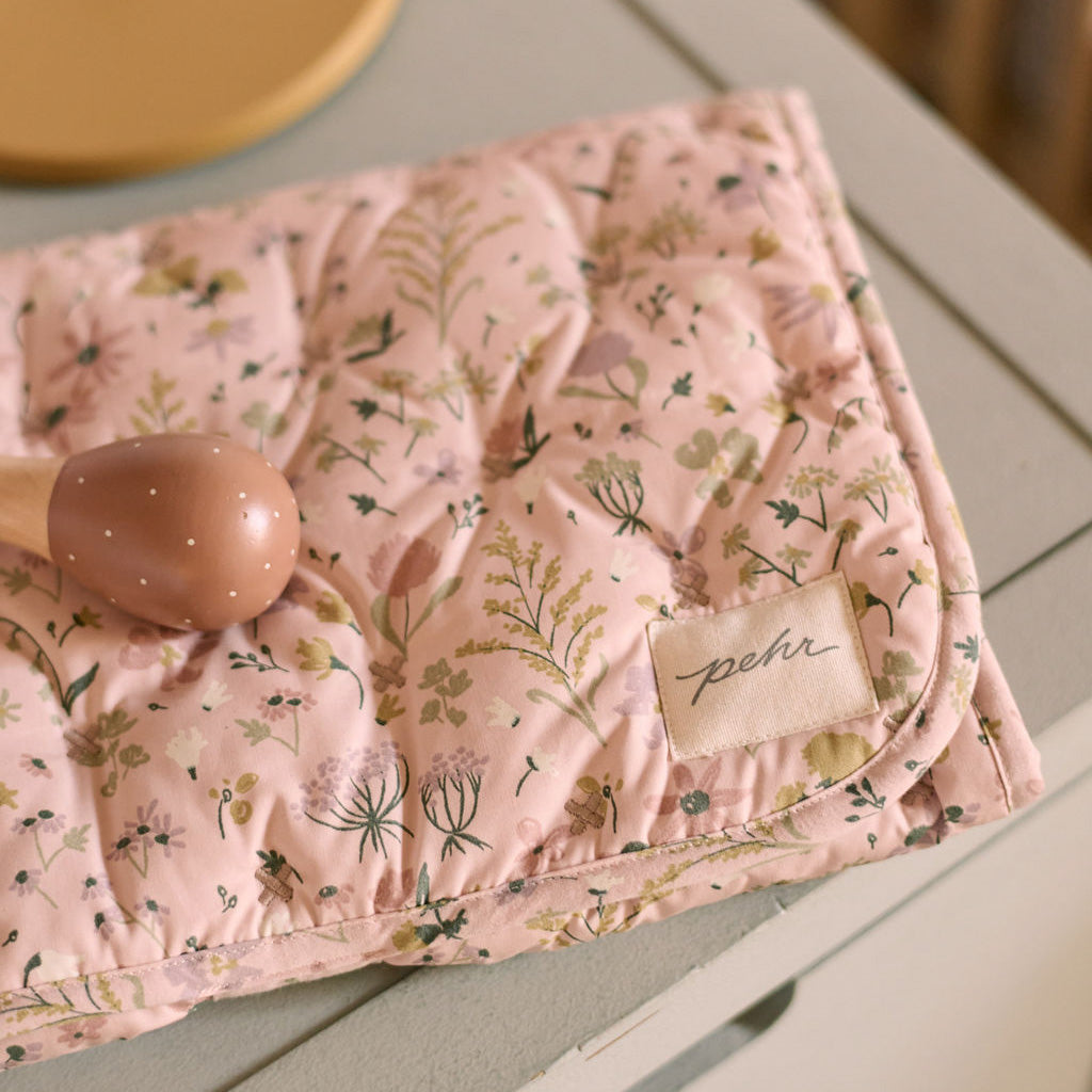 On The Go Portable Changing Pad - Wildflower- Pink Floral- Logo