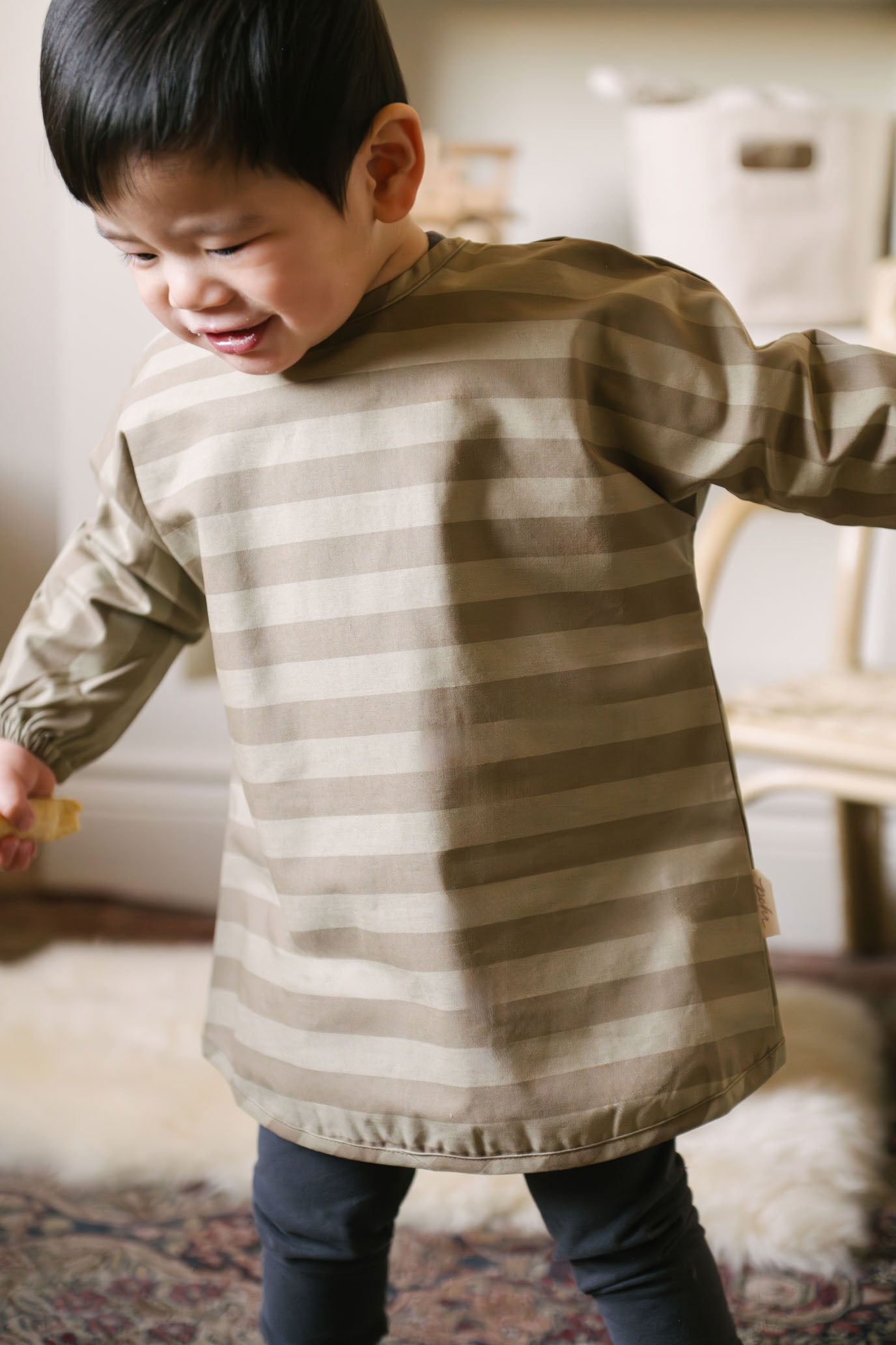 Water Repellent Baby Smock - Moss Stripe