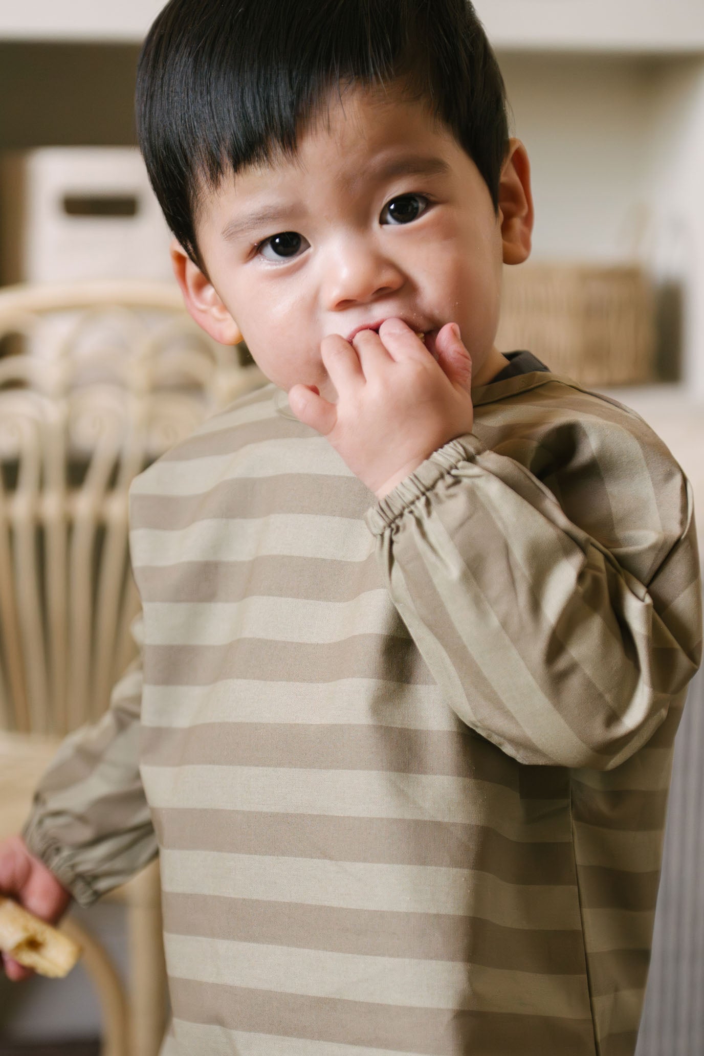 Water Repellent Baby Smock - Moss Stripe