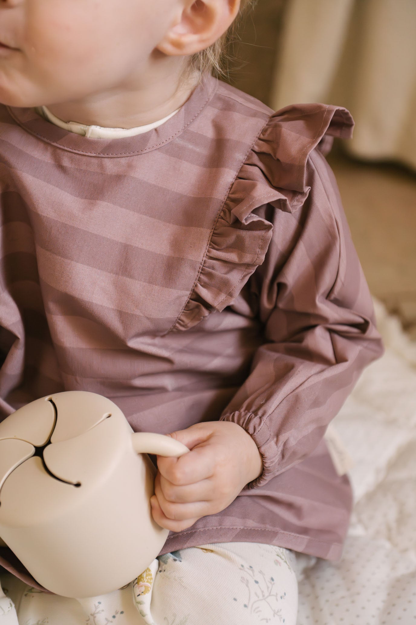 Water Repellent Ruffle Baby Smock - Thistle Stripe