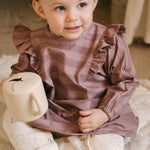 Water Repellent Ruffle Baby Smock - Thistle Stripe