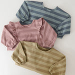 Water Repellent Ruffle Baby Smock - Thistle Stripe