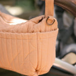 Twill Stroller Organizer Caddy- Peony- On Stroller- Up Close