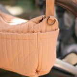 Twill Stroller Organizer Caddy- Peony- On Stroller- Up Close