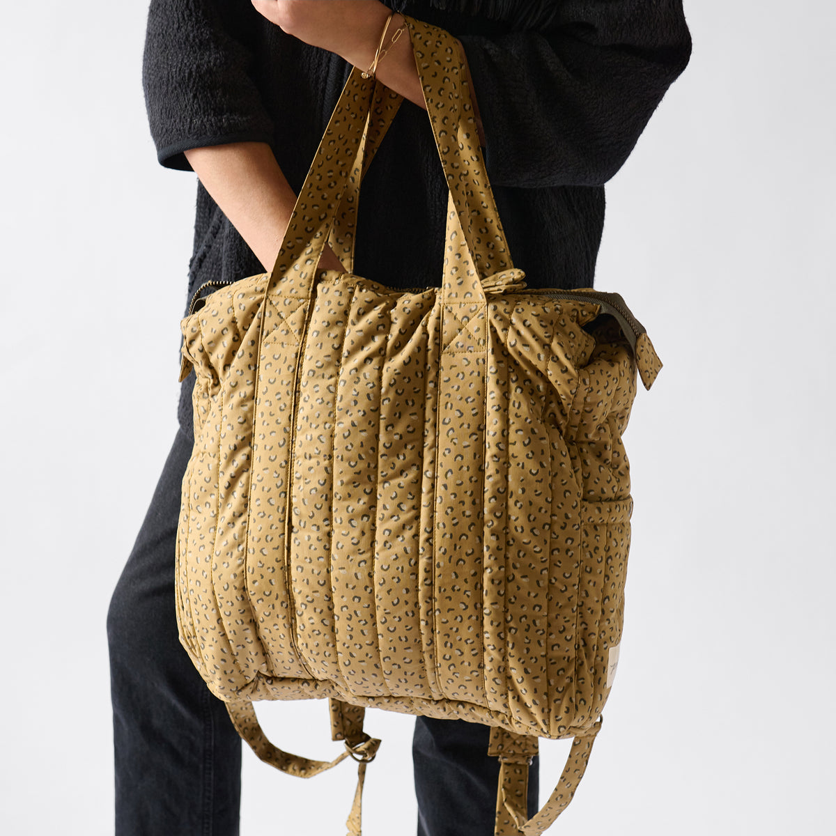 Convertible Diaper Bag- Spotted- On Model