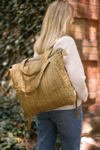 Printed Convertible Diaper Bag - Spotted- Back- On Model- Backpack