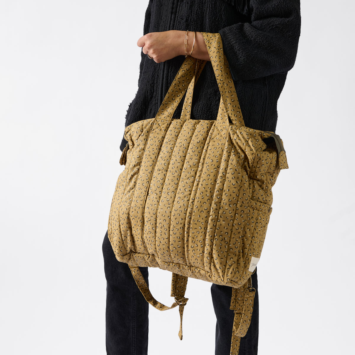 Convertible Diaper Bag- Spotted- On Model