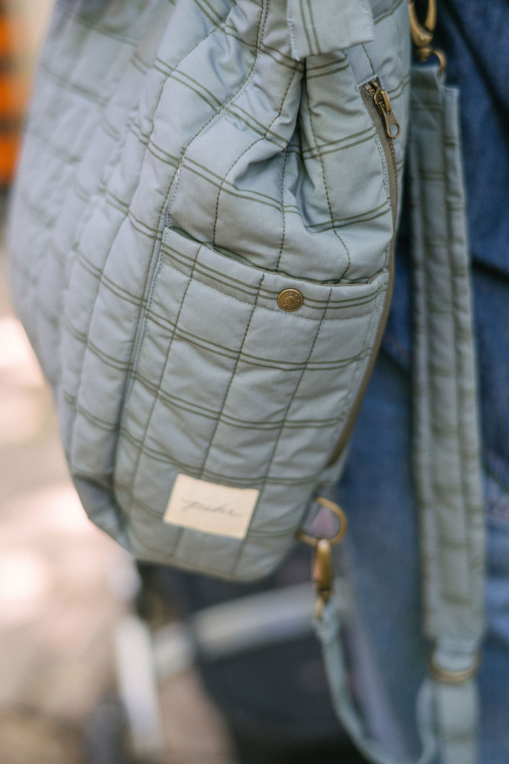 Printed Convertible Diaper Bag - Windowpane- Up Close