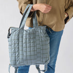 Windowpane- Convertible Diaper Bag- Model Holding as Tote