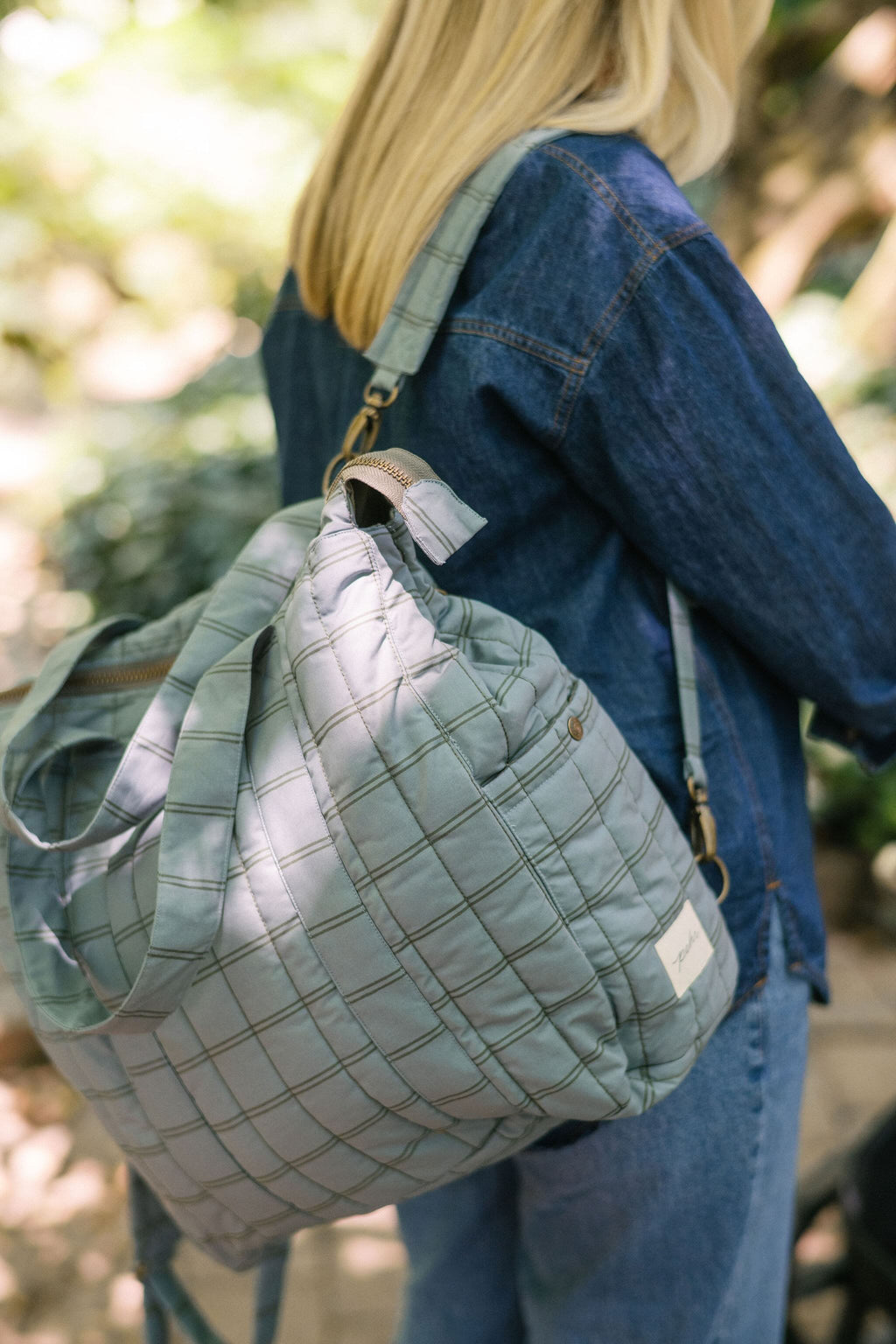 Printed Convertible Diaper Bag - Windowpane- On Model- Backpack