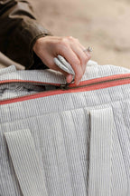 Railroad Convertible Diaper Bag- Up Close Coral Zipper