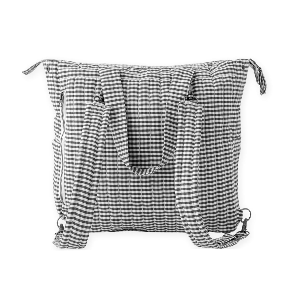 Gingham Convertible Diaper Bag - Indigo- Back- Hero
