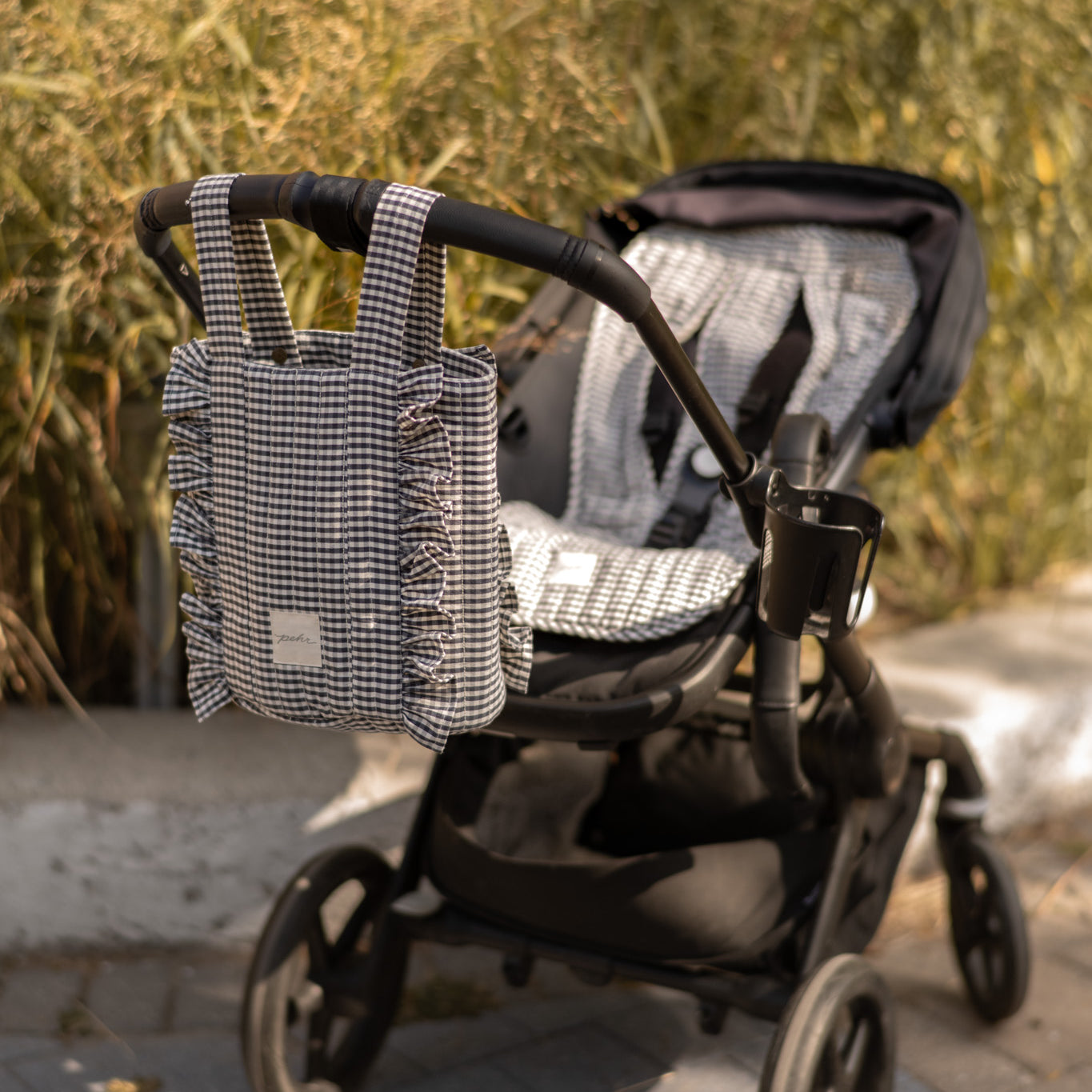 Pehr-Reversible Stroller Insert-Gingham Indigo /Sherpa-3