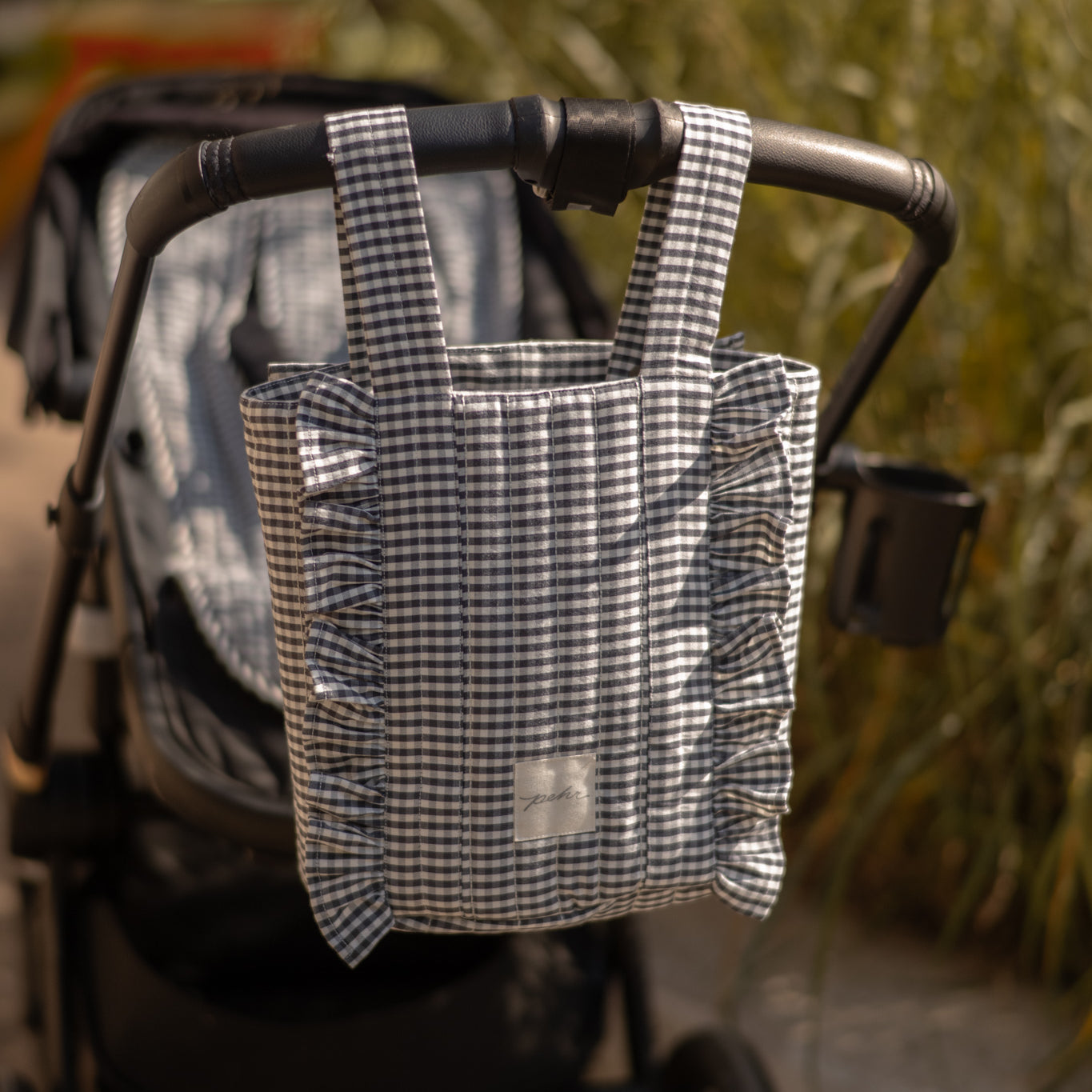 Pehr-Bucket Stroller Organizer Set-Gingham Indigo-4