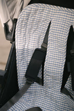 Reversible Stroller Insert - Gingham Harbor/Sherpa- Up Close- In Stroller