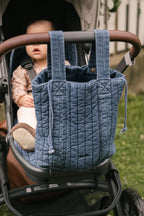 Denim Stroller Bag- Vintage Wash- Front View- On Stroller