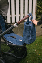 Denim Stroller Bag- Vintage Wash- Hanging on Stroller- Matching Insert