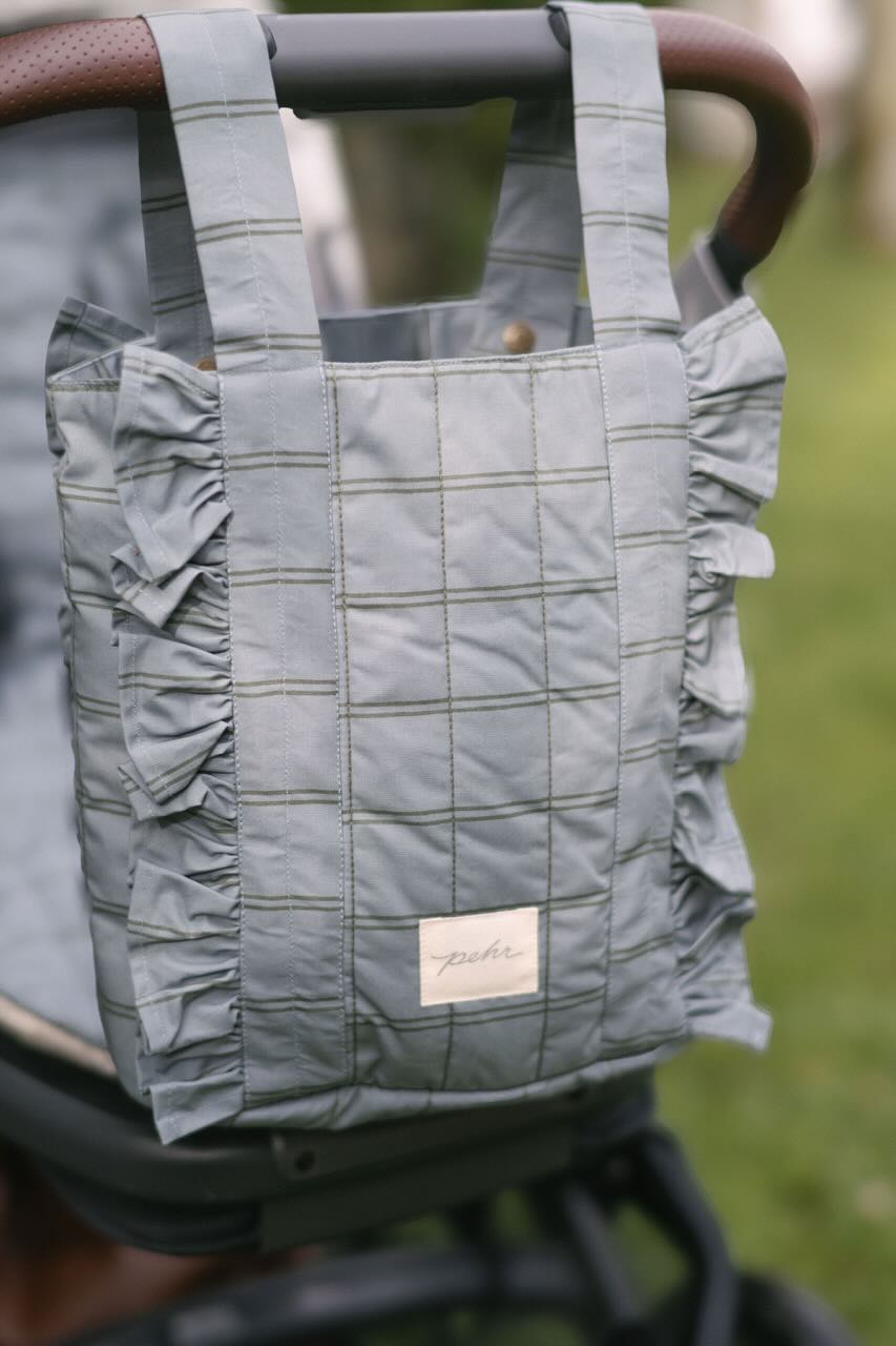 Stroller Bag- Windowpane- Up Close- Hanging Off Stroller Bars