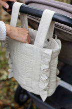 Railroad Stroller Bag- Hanging On Stroller- Grey Stripe