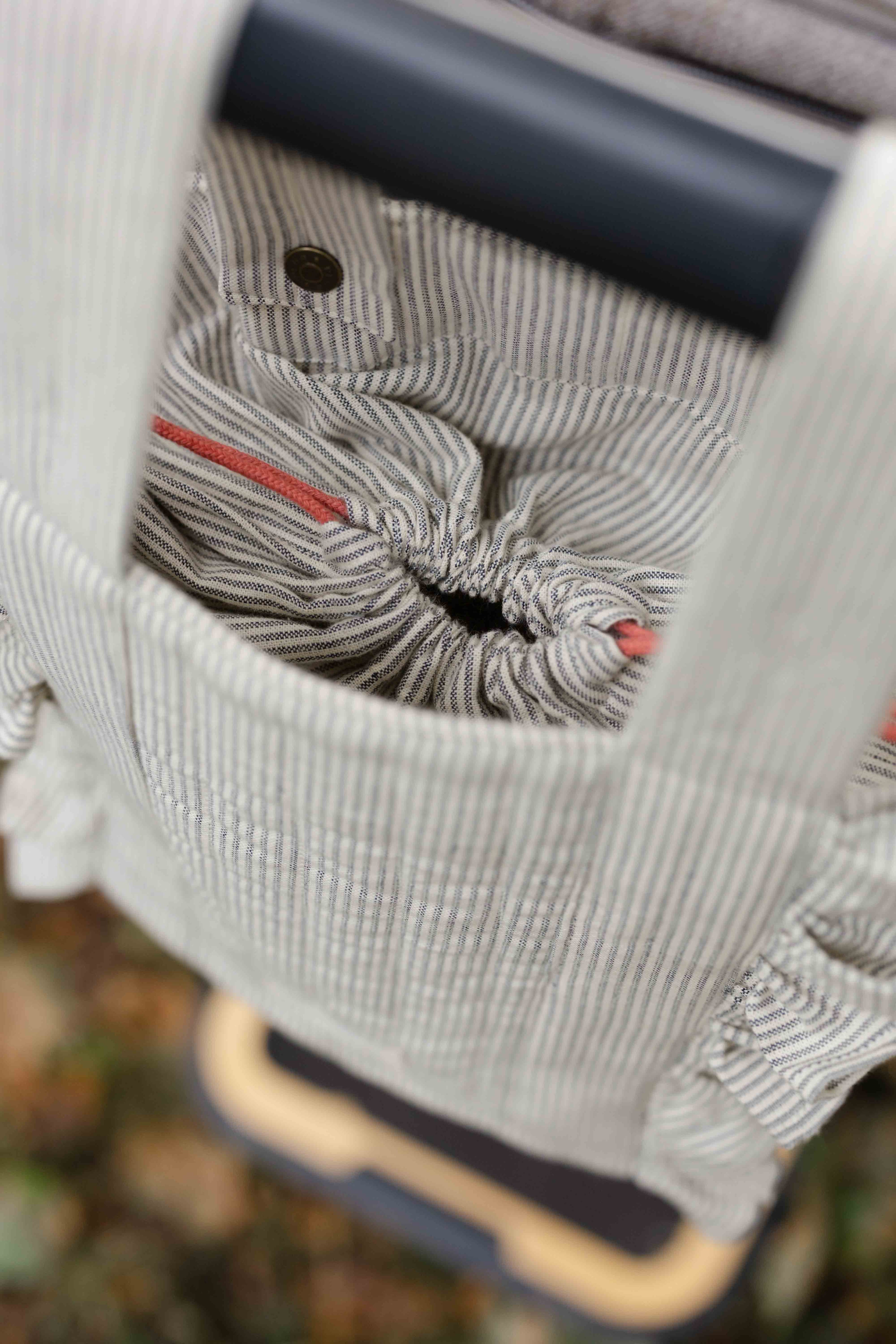 Railroad Stroller Bag- Inside View- Drawstring
