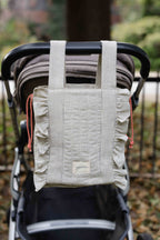 Railroad Stroller Bag- Front View- Hanging on Stroller