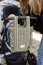 Stroller Bag - Sage/Pine- Front- Hanging On Stroller