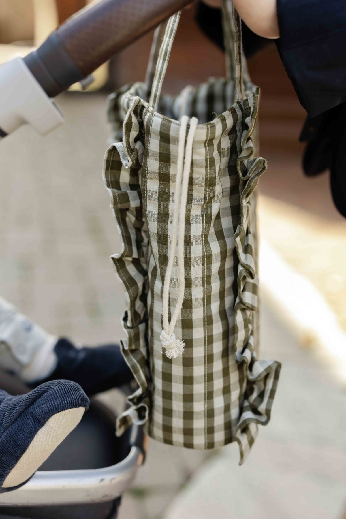 Stroller Bag - Sage/Pine- Side- Gingham- Greens