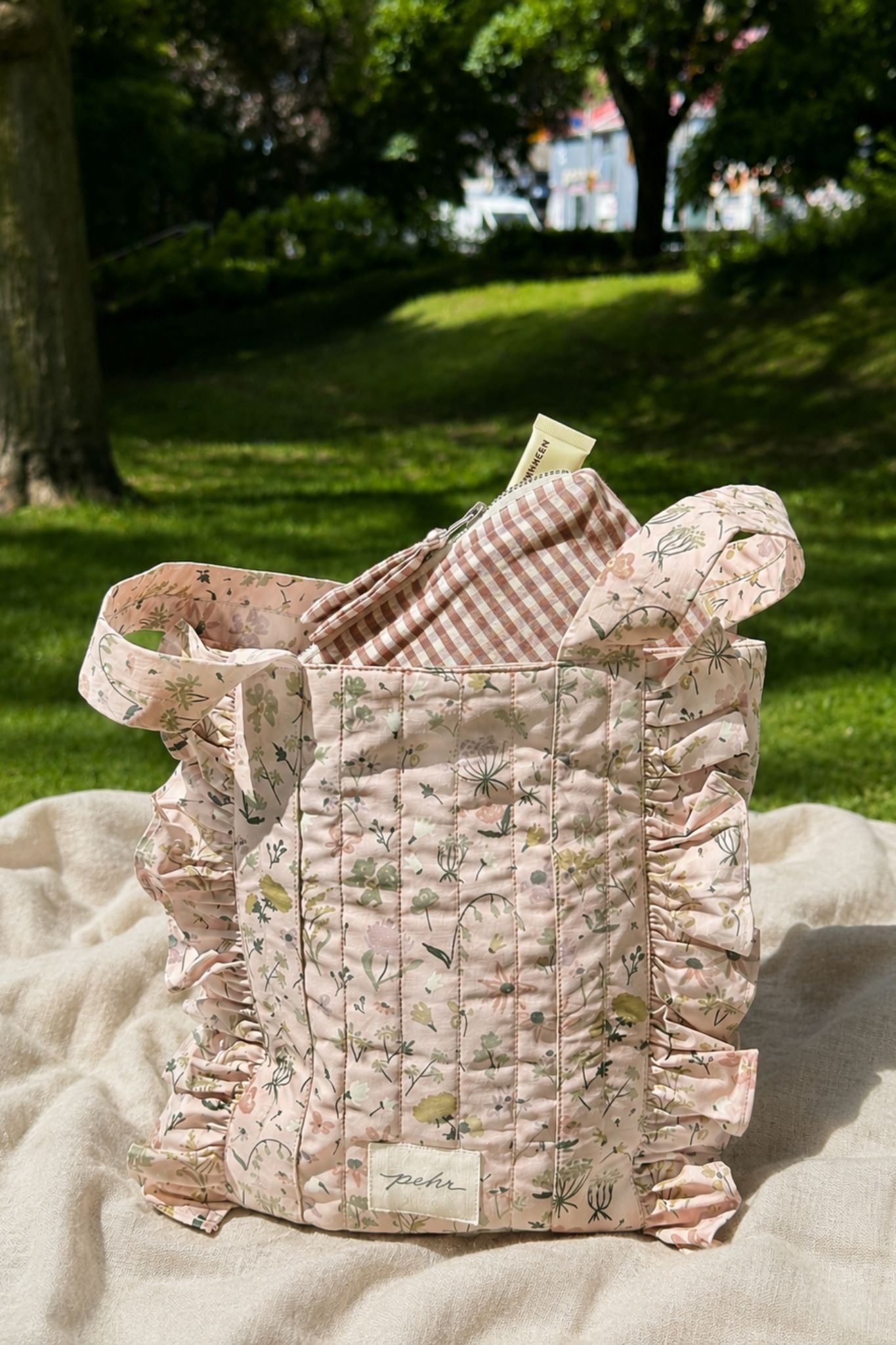 Stroller Bag- Wildflower- Side Ruffles- With Gingham Pouch